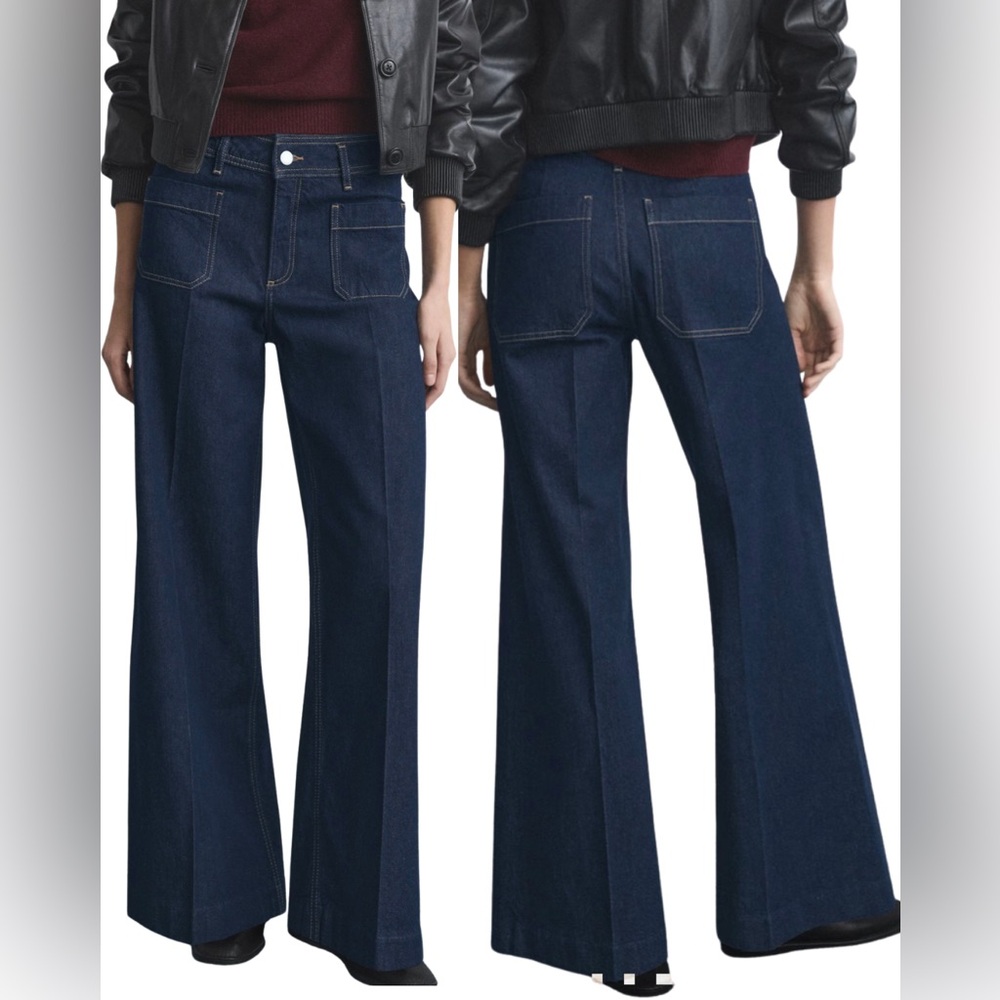 Mango MNG Dark Blue Wide Leg Jeans With Front Pockets Size 8